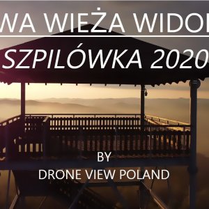 Szpilówka observation tower from the bird's eye view. Drone footage made during a visit to Iwkowa.
